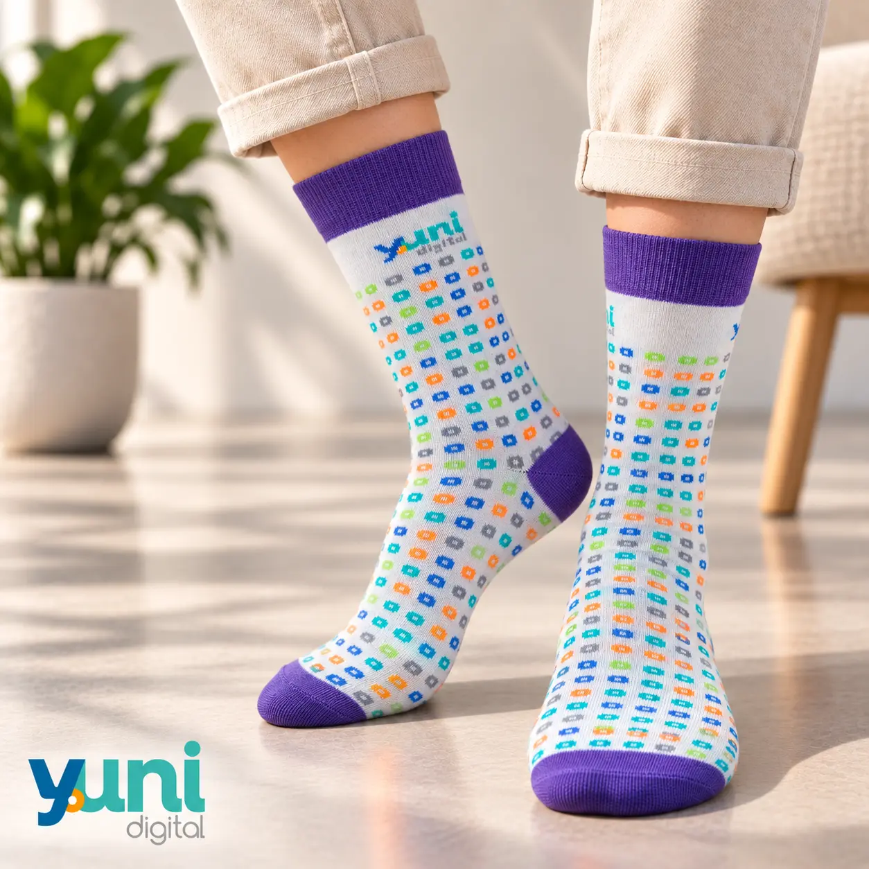 Meias personalizadas do projeto Yuni Digital
