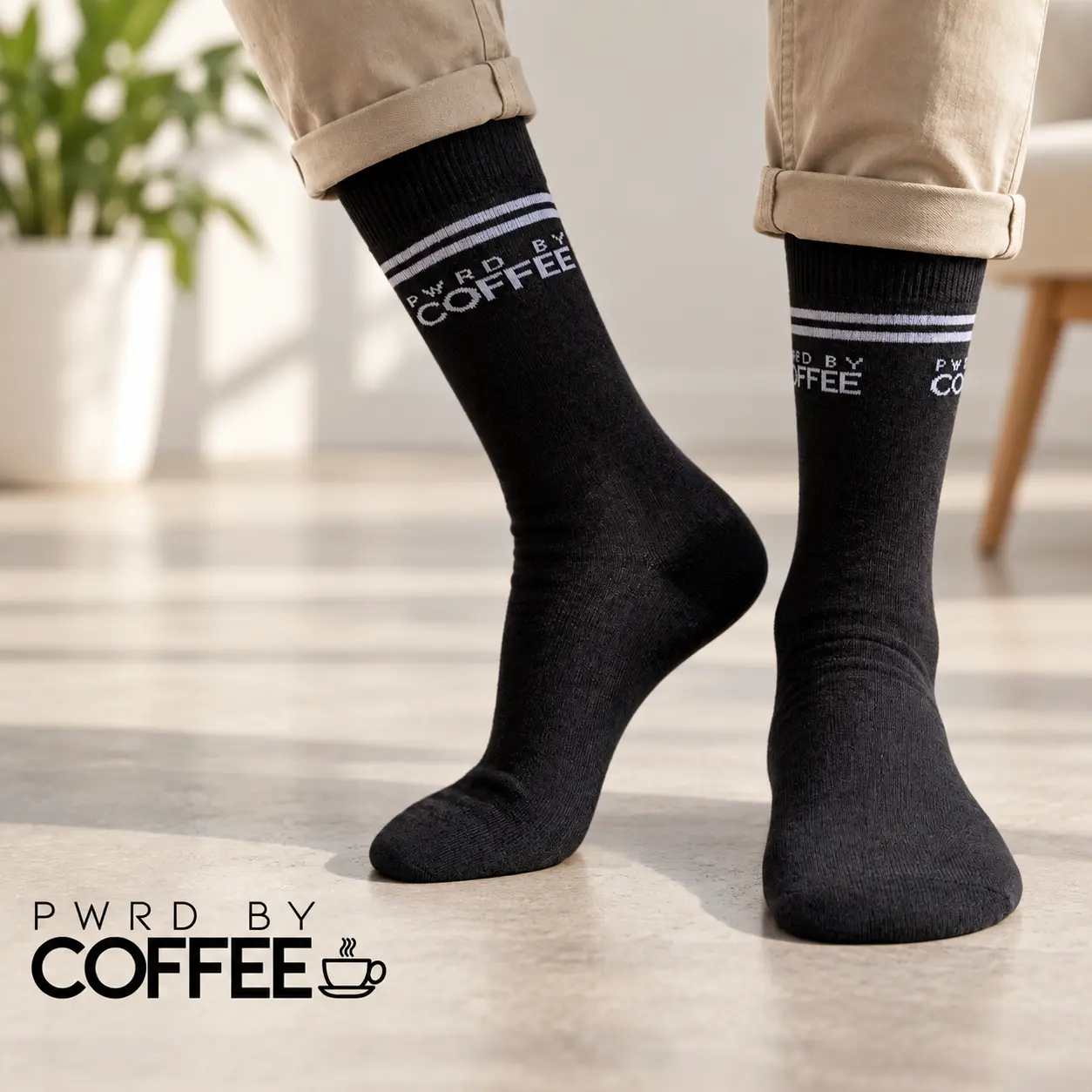 Meias personalizadas do projeto PWRD BY Coffee